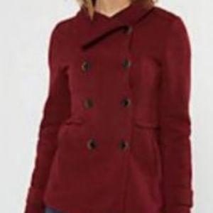 This is a coat from rue 21 it is burgundy and is a size large .
